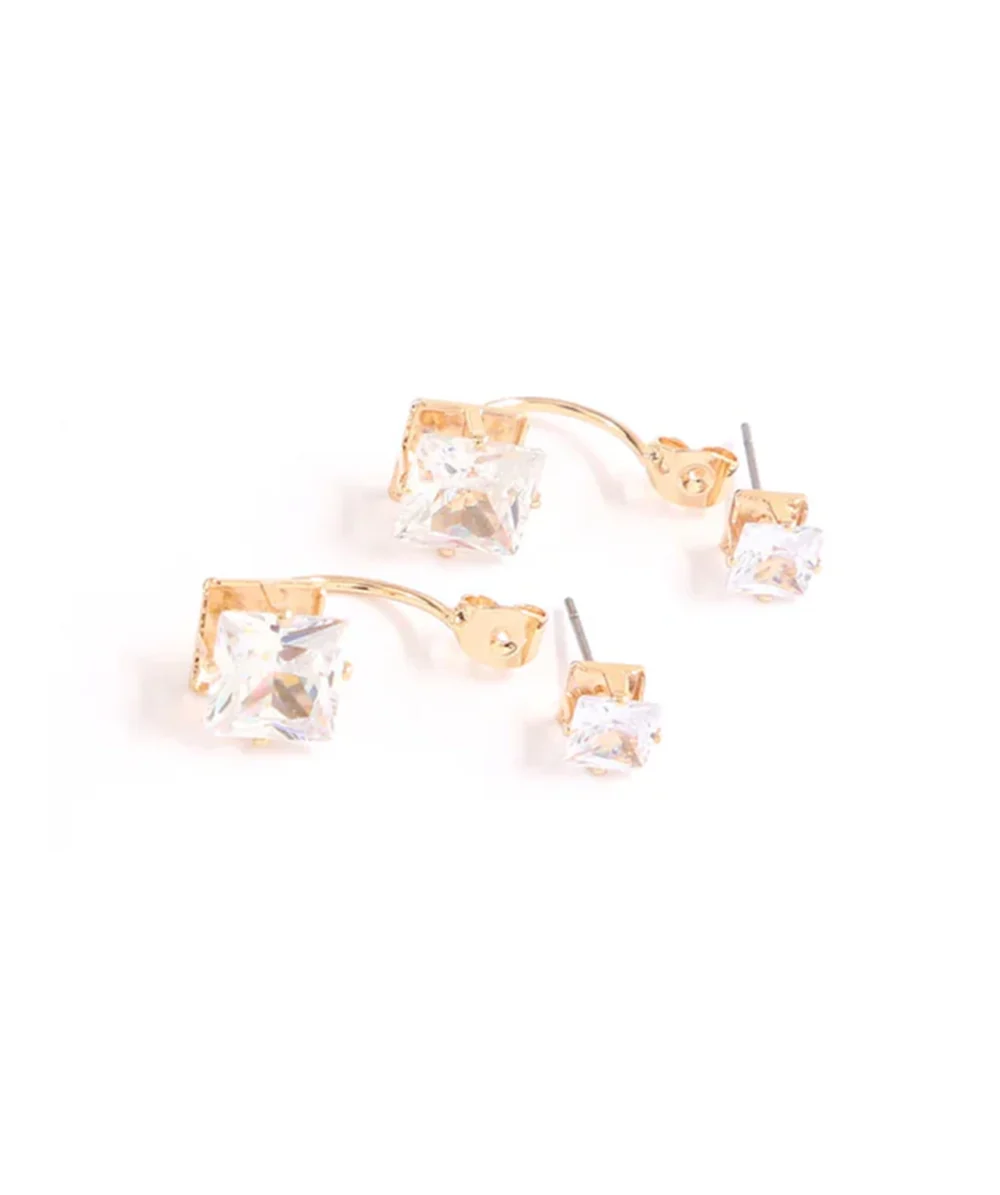 Simplicity Rhinestone Stud Earrings - Gold