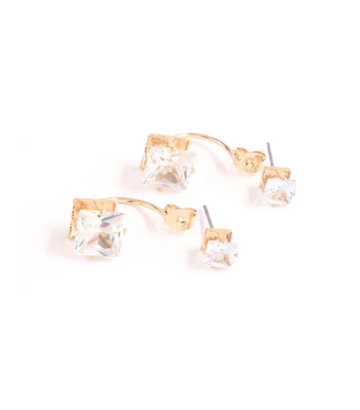 Simplicity Rhinestone Stud Earrings - Gold